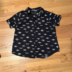 Black and White Eye Pattern Cotton Button Up Short Sleeve Wildfang